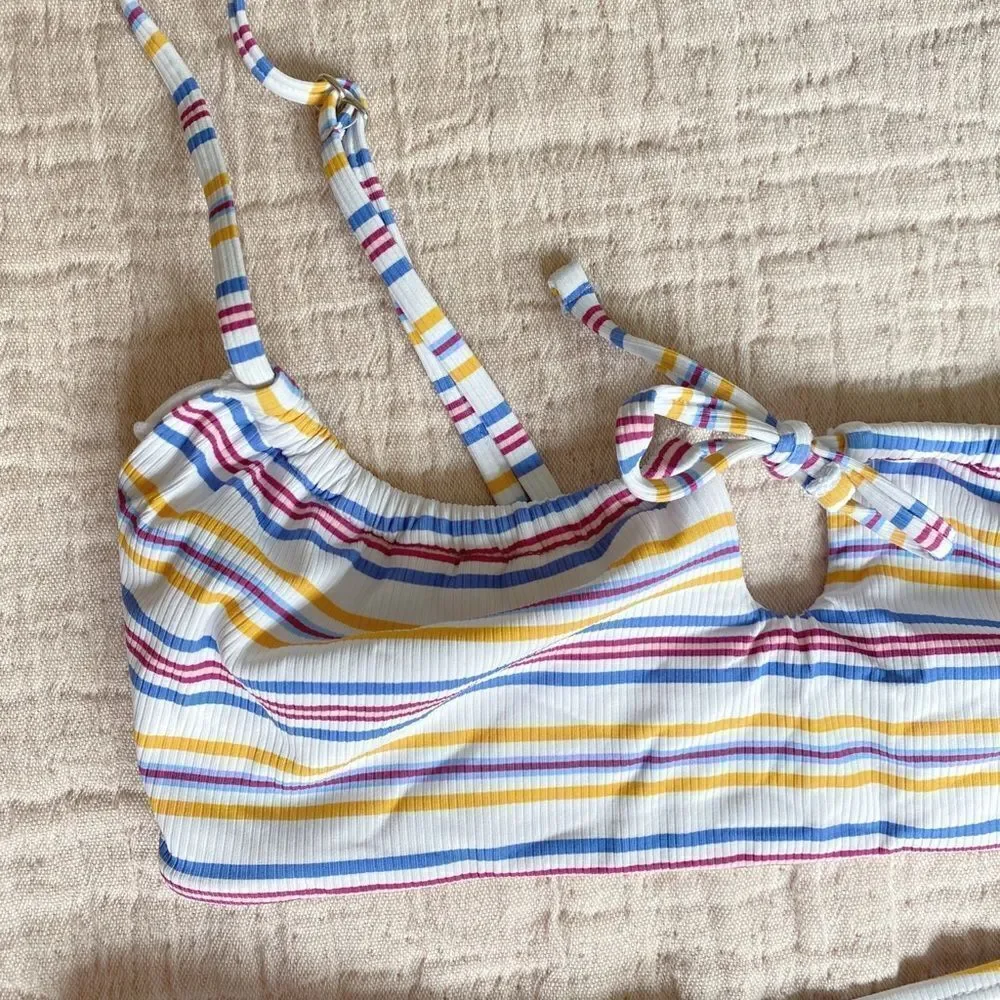 Retro stripe bralette bikini set